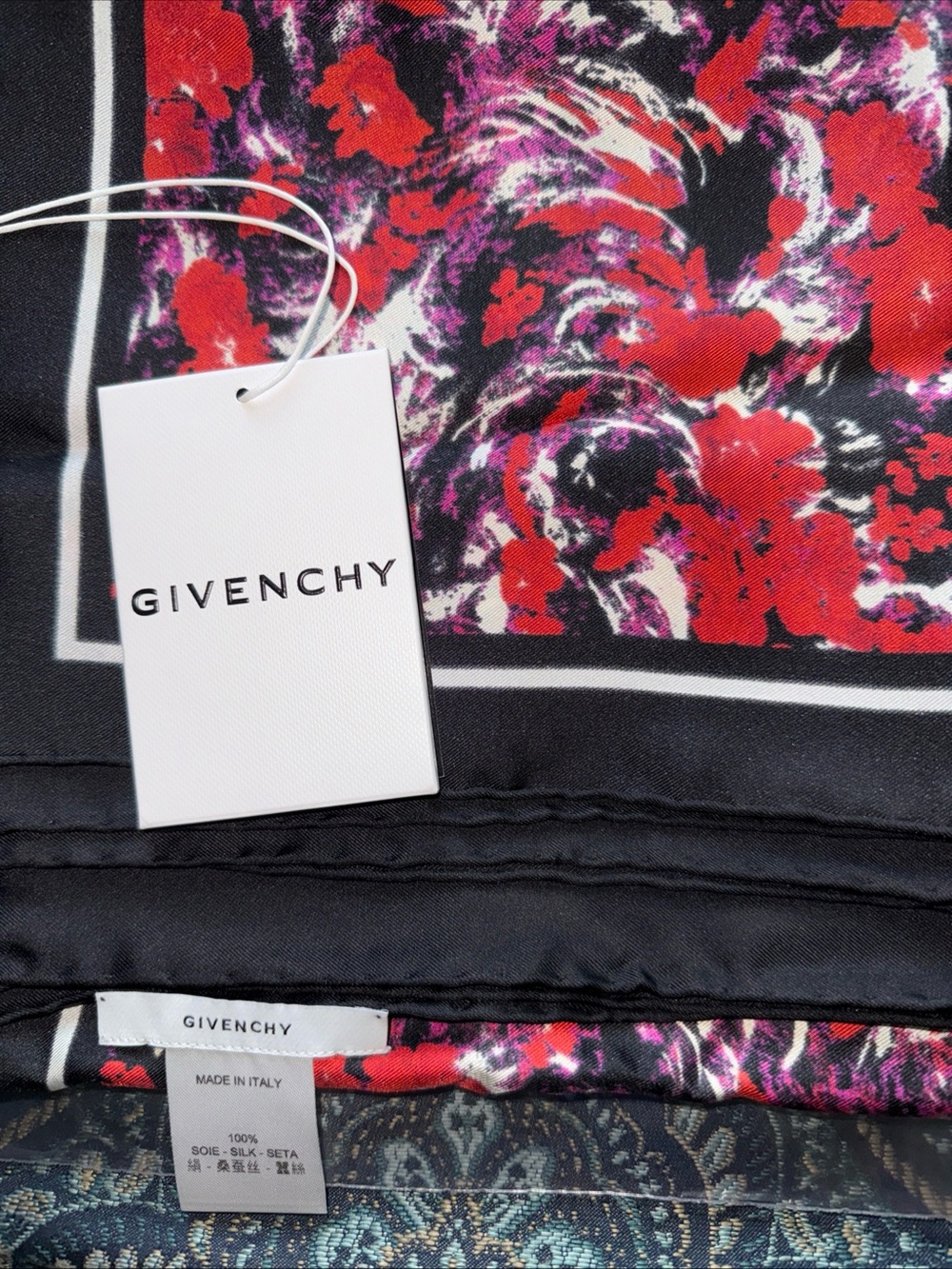 Givenchy Black Scarf with Red Floral Detail